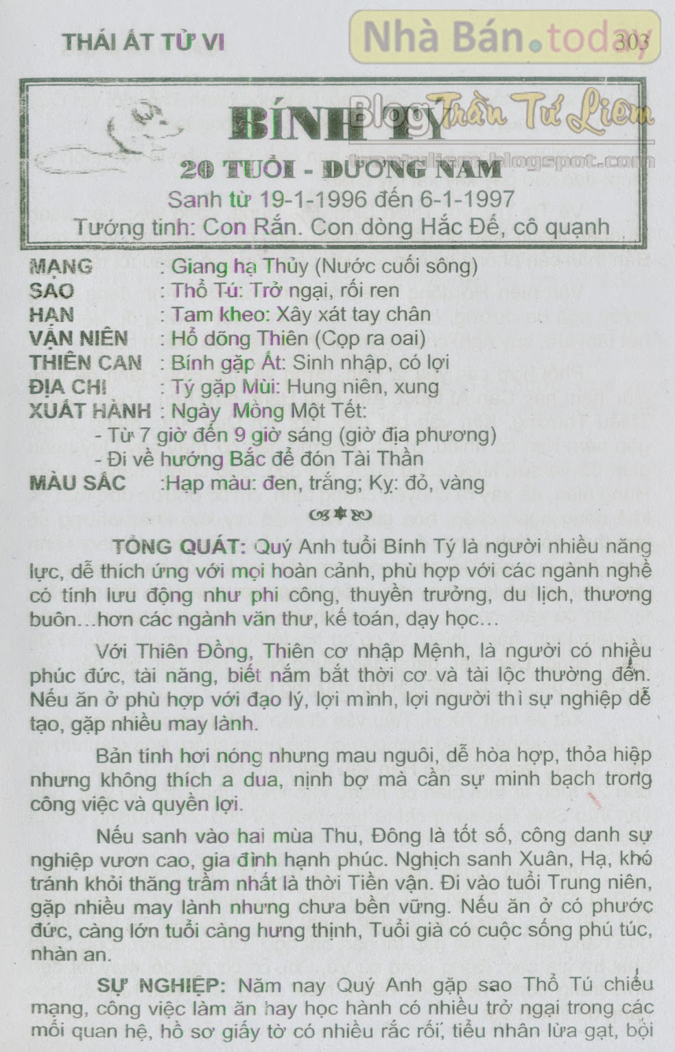 TỬ VI TUỔI BÍNH TÝ 1996 NĂM 2015 (Ất Mùi)