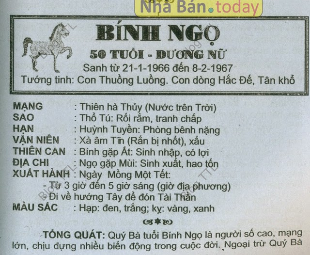 TUỔI BÍNH NGỌ 1966