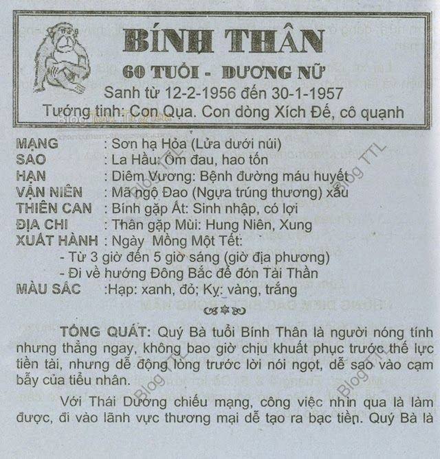 TỬ VI TUỔI BÍNH THÂN 1956 NĂM 2015 Ất Mùi