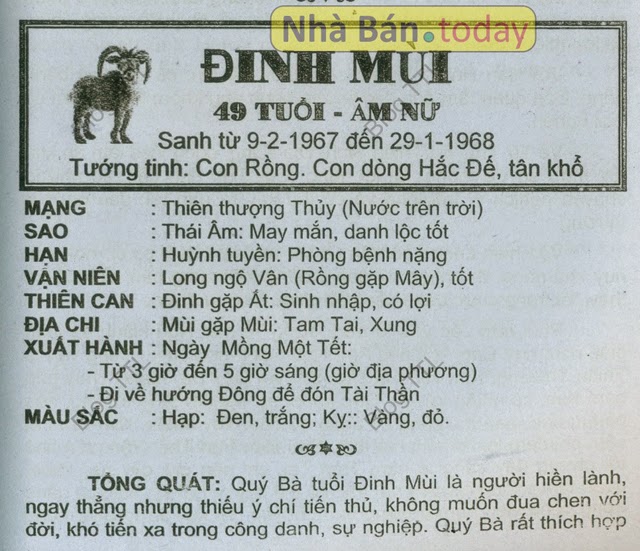 TỬ VI TUỔI ĐINH MÙI 1967 NĂM 2015 Ất Mùi